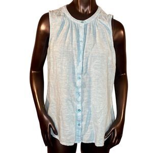 Basic Editions Sleeveless Linen Blend Blouse Womens Size Large Button Down